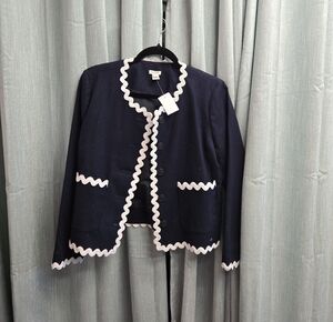 J. Crew Navy Blazer with White Wavy Trim